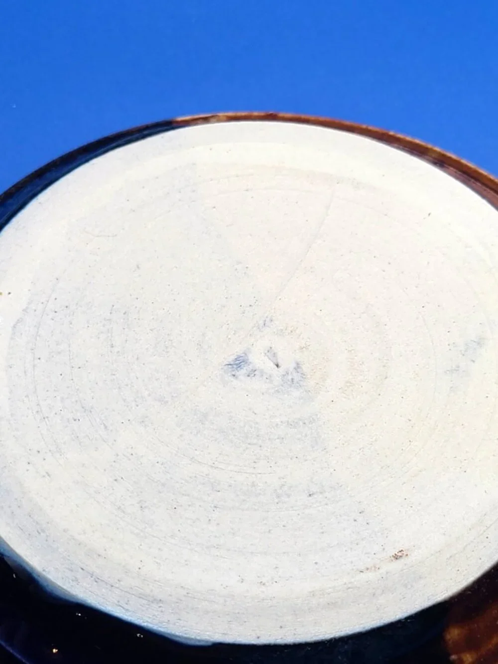 Studio Art Pottery Small Round Dishes Blue Brown Cream Glazed Set of 4